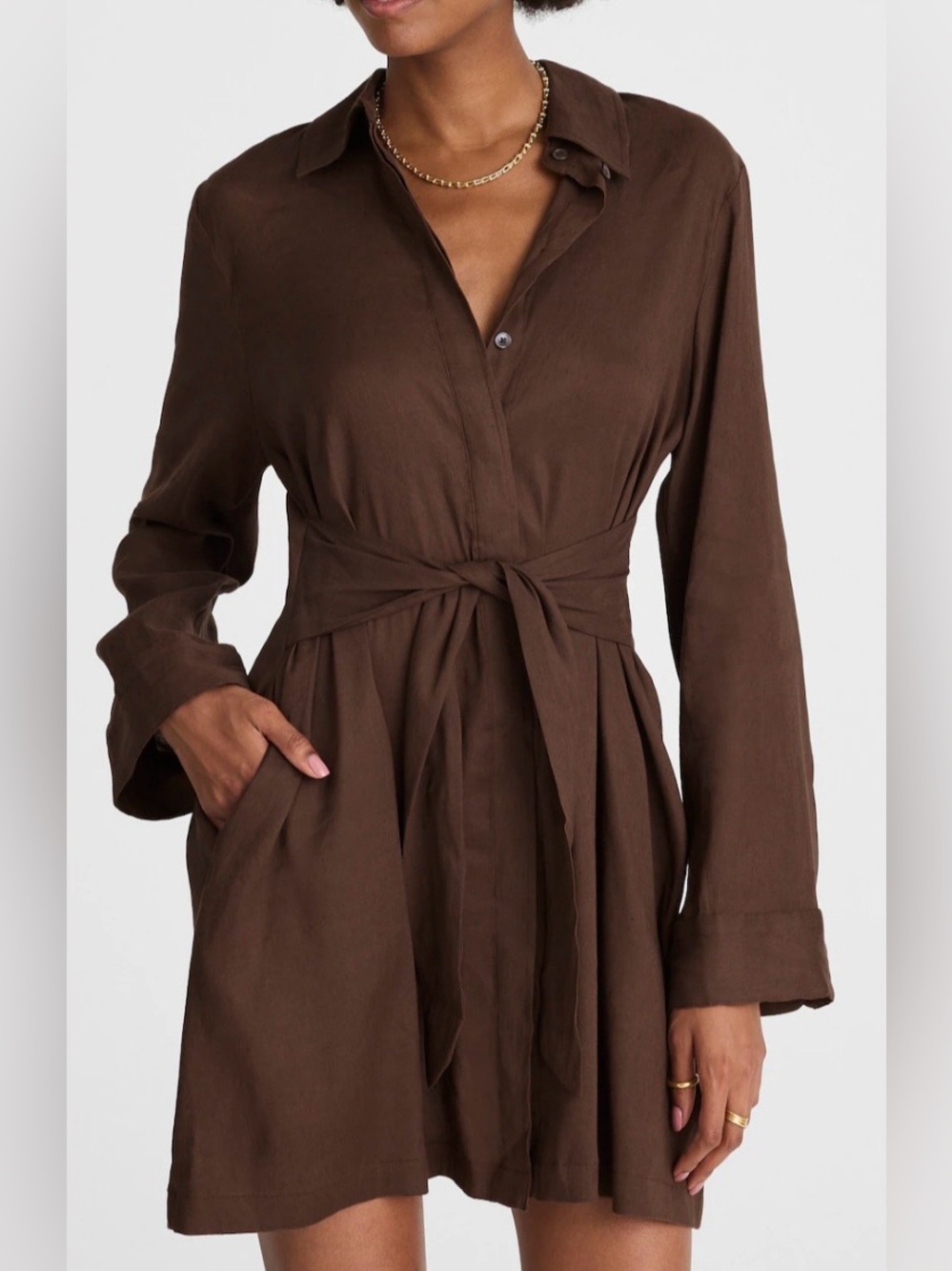 Woman’s Madewell Chocolate Brown Linen Blend Tie Waist Mini Dress Size 4